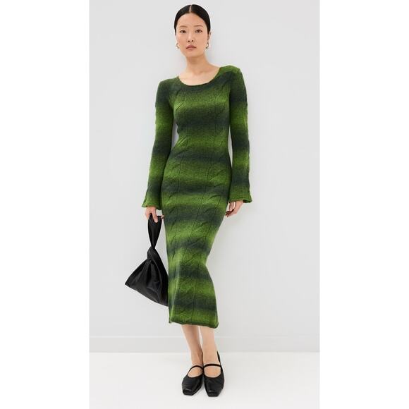 NWT Alohas Trenza Green Knit Maxi Dress Wool Mohair Blend Long Sleeve S - Picture 4 of 14